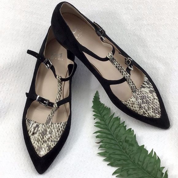 Marc Fisher Black Suede Snakeskin Flats - Picture 2 of 11